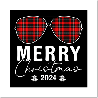 Sunglass Plaid Merry Christmas 2024 For Family Matching Posters and Art